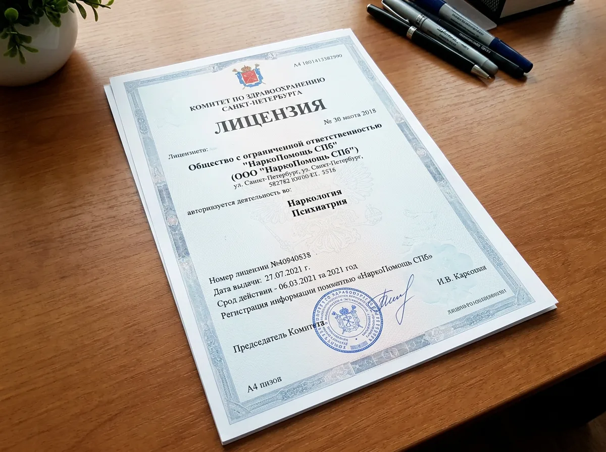 Лицензия на медицинскую деятельность ООО НаркоПомощь СПб, официальный бланк Комитета по здравоохранению Санкт-Петербурга, наркология психиатрия